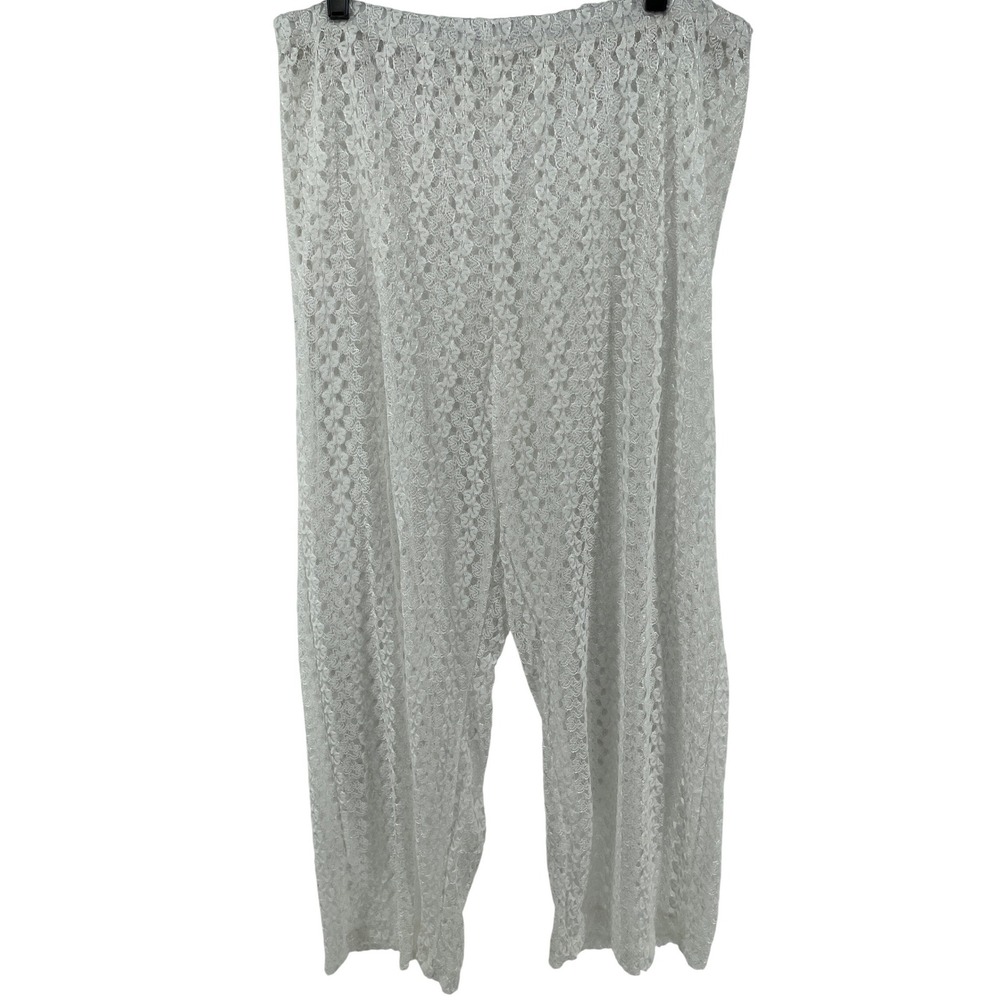 Lace Sheer Wide Leg Resortwear Pants Womens XL White Coverup Beachy Festival